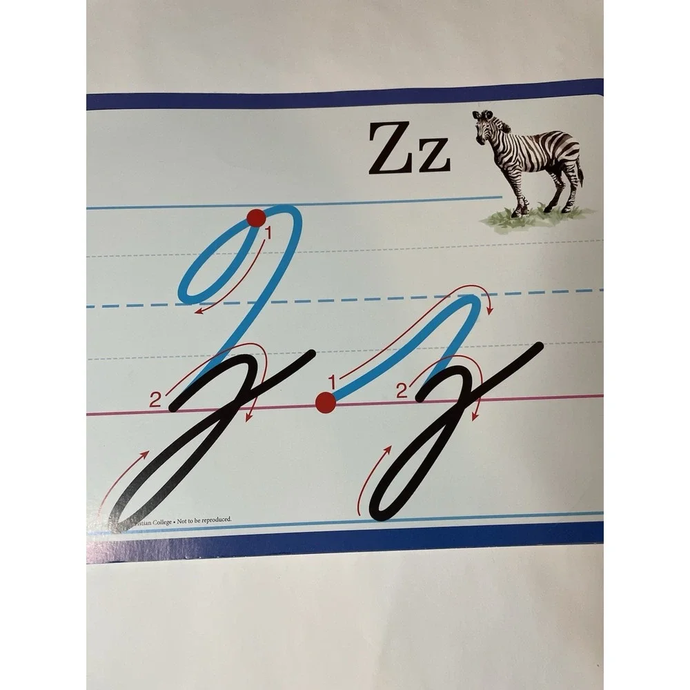 VTG Cursive Pensacola Christian College 1995 Classroom 12 X 9 Cards A-Z & 1-10